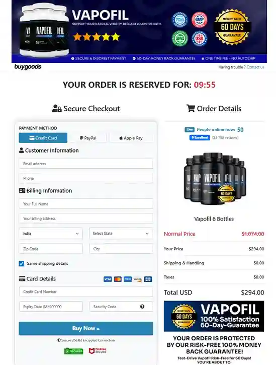 Vapofil Order Page
